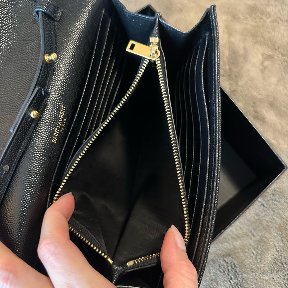 YSL Classic Cassandre Chain Wallet in Grain De Poudre Leather in Black - Picture 8 of 16